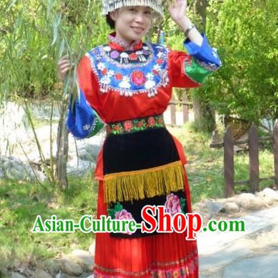 Asian Fashion Chinese Traditional Ethnic Oriental Clothing and Hat Complete Set