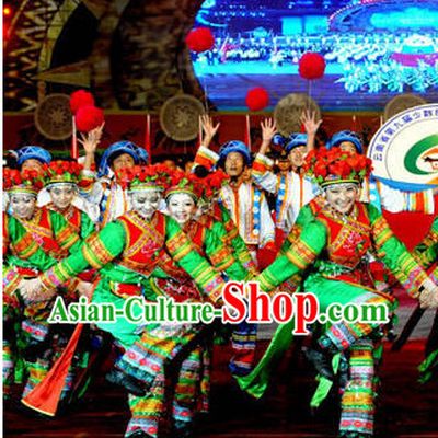 Chinese Traditional Ethnic Dance Costumes and Headdresses Complete Set
