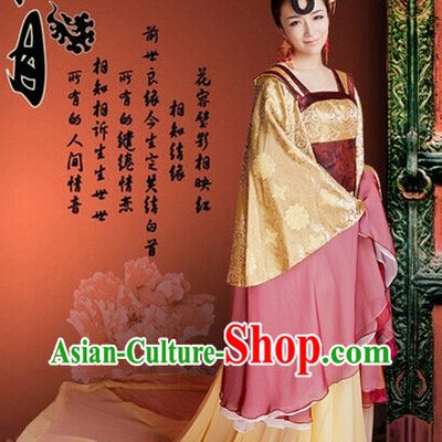 Long Trail Chinese Traditional Tang Dynasty Costumes and Headdresses Complete Set