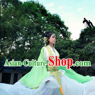 Chinese Green Fairy Costumes and Headdresses Complete Set for Women