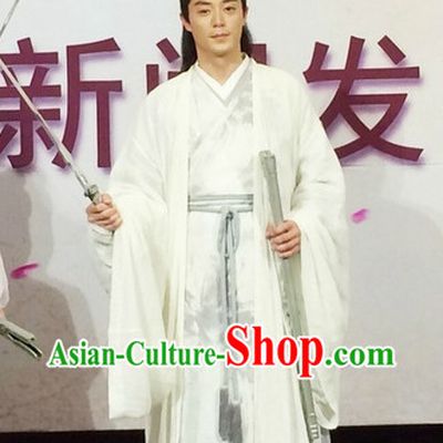 Chinese Ancient Deity White Gown Costumes Complete Set for Men