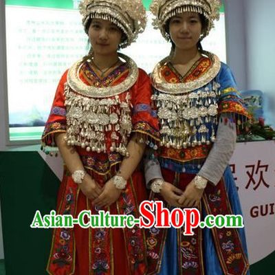 Oriental Clothing Chinese Miao Costumes and Silver Hat Complete Set