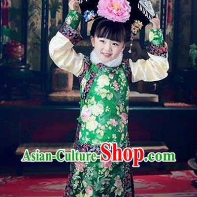 Chinese Qing Dynasty Princess Kids Costumes and Headdress Complete Set