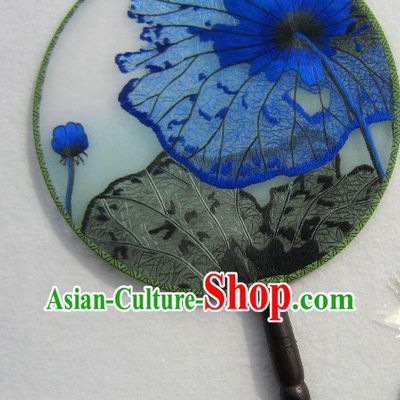 Chinese Traditional Hand Made and Embroidered Palace Lotus Mandarin Fan Arts