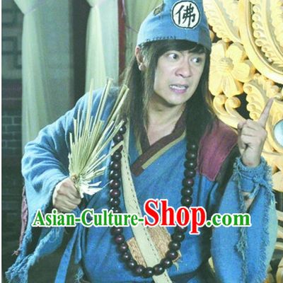 China Ancient Ji Gong Beggar Costumes and Hat Complete Set