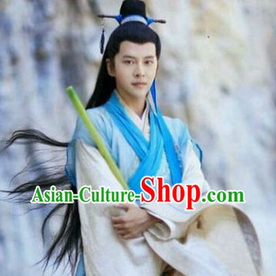 Chinese Traditional Hanfu Dress and Headbands Complete Set for Men