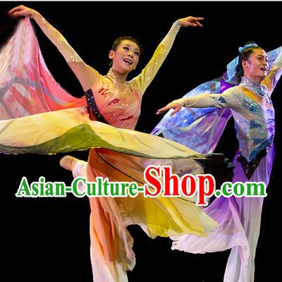 Chinese Stage Performance Butterfly Love Dance Costumes and Headbands 2 Sets