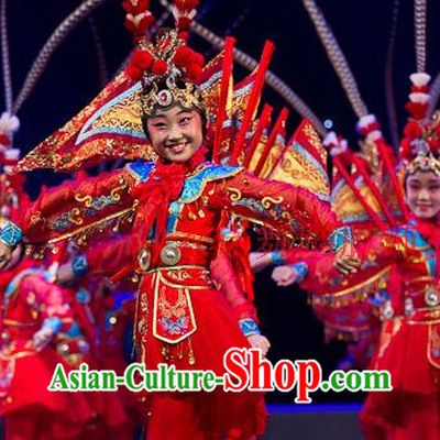 Chinese Peking Opera Beijing Opera Kids Dance Costumes and Hat Complete Set