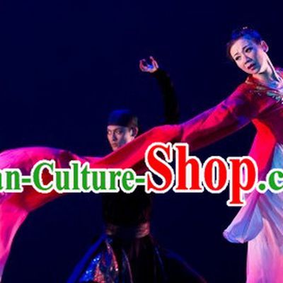 Red Chinese Water Sleeve Dancing Suit Complete Set for Women