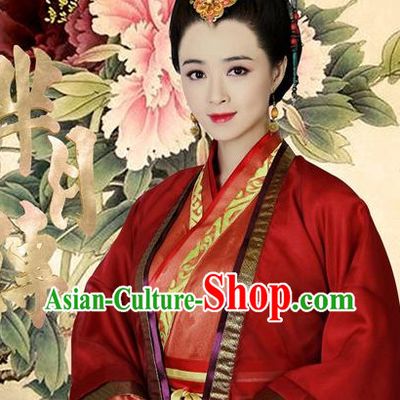 Chinese Traditional Empress Costumes and Hair Accessories Complete Set for Women
