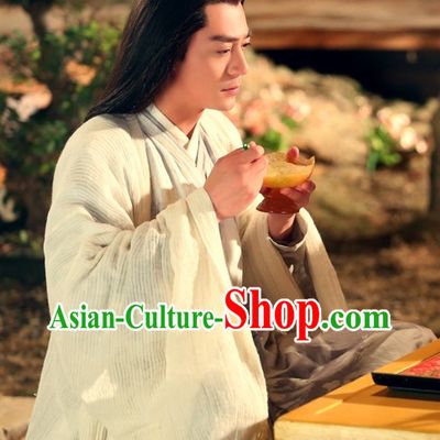 Chinese Ancient Hanfu Clothing and Long Wig Complete Set for Men
