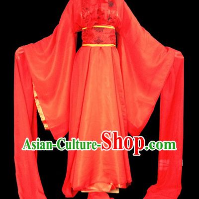 Chinese Red Water Sleeve Carnival Costumes Asia Fashion Ancient China Culture for Women