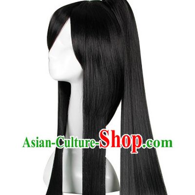 Pure Black Traditional Asian Long Wig