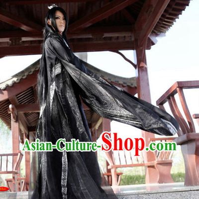 Asia Fashion Ancient China Culture Chinese Black Male Kimono Dress