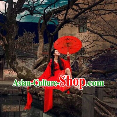 Asia Fashion Ancient China Culture Chinese Red Long Tail Hanfu Costumes