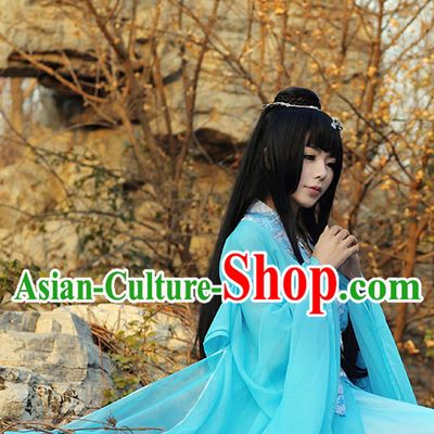 Asia Fashion Ancient China Culture Chinese Traditional Blue Clothing for Women