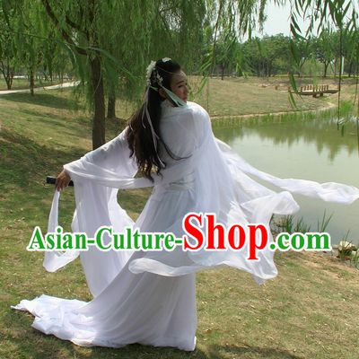 Asia Fashion Ancient China Culture Chinese Pure White Wide Sleeves Kimono Dress