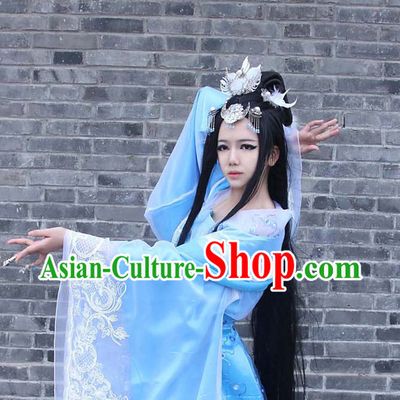 Asia Fashion Ancient China Culture Chinese Wide Sleeves Kimono Dress and Hair Accessories