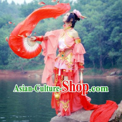 Asia Fashion Chinese Fan Dance Costumes and Hair Accessories Complete Set