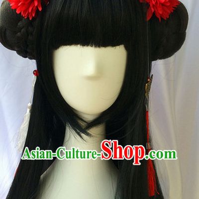 Asian Traditional Chinese Wigs Cosplay Wigs Ancient Costume Wigs Hair Piece for Ladies