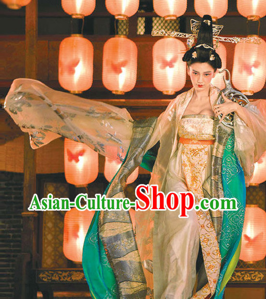 Asian Fashion Chinese Ancient Fairy Costumes and Hair Jewelry Complete Set