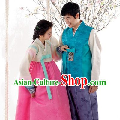 Traditional Korean Custom Made Couple Hanbok Costumes Complete Set