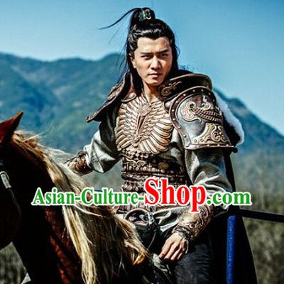 Chinese Ancient General Armor Clothing and Headwear Complete Set