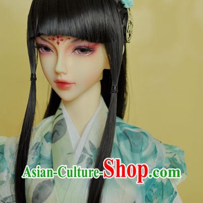 Chinese Traditional Black Long Wig and Hair Accessories Hairpin Hair Jewelry
