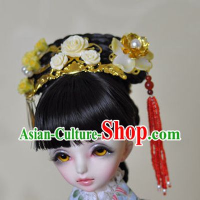 Chinese Traditional Princess Black Wig and Hair Accessories Hairpin Hair Jewelry