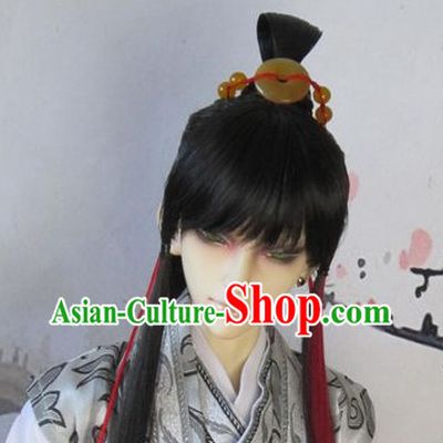 Chinese Traditional Black Wig and Jade Hair Jewelry