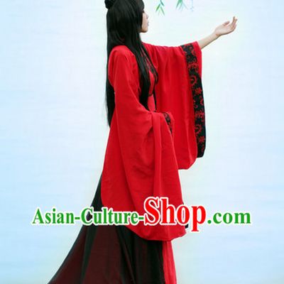 Asia Fashion Chinese Red Hanfu Costumes and Long Wig
