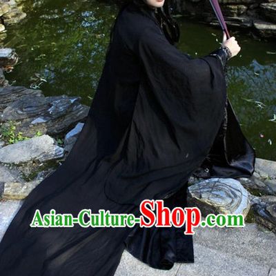 Asia Fashion Chinese Black Swordman Hanfu Costumes and Long Wig