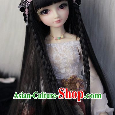 Chinese Classical Princess Black Long Wig and Hair Jewelry Complete Set