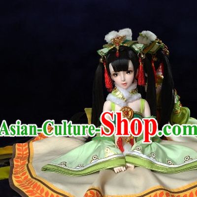 Chinese Classical Empress Black Long Wig and Hair Jewelry Complete Set