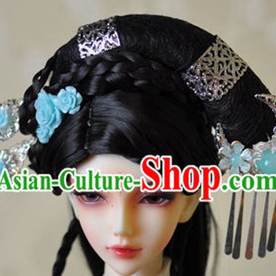 Traditional Chinese Women's Black Wig and Hair Jewelry