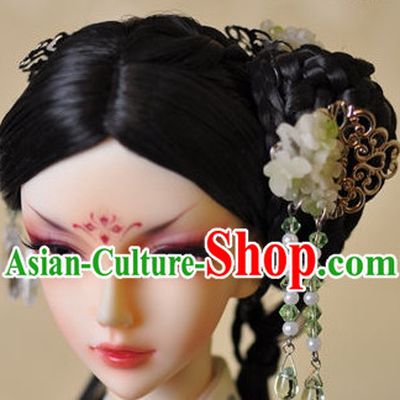 Traditional Chinese Women's Black Wig and Hair Jewelry