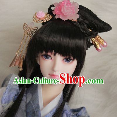 Traditional Chinese Black Wig and Hair Jewelry for Girls