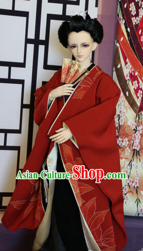 Traditional Japanese Black Wig and Hair Accessories Headbands