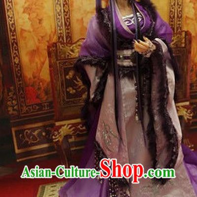 Chinese Classical Empress Black Long Wig and Hair Jewelry Complete Set