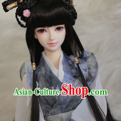 Traditional Chinese Princess Handmade Black Wig and Hair Jewelry