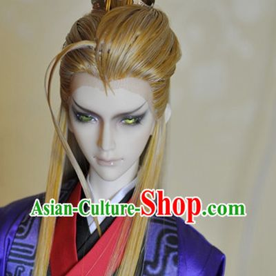 Chinese Traditional Prince Yellow Long Wig for Men