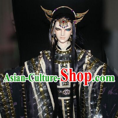 Chinese Stage Performance Emperor Cosplay Costumes and Hair Accessories Complete Set