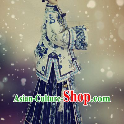Chinese Stage Performance Royal Family Mandarin Blouse and Skirt Complete Set