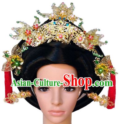 Handmade Chinese Empress Long Black Wig and Hair Accessories