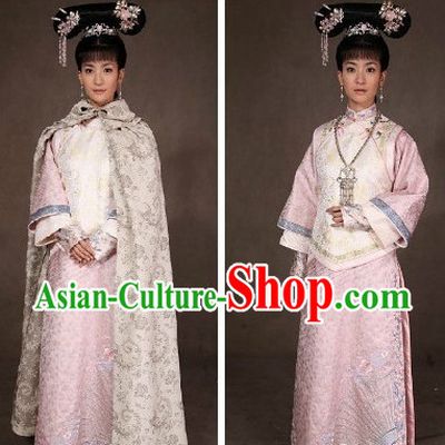 China Fashon Qing Dynasty Manchu Mandarin Princess Clothes and Headwear Complete Set