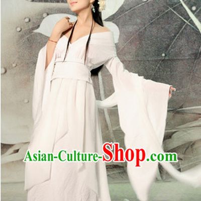 China Fashion Chinese Ancient Costume White Kimono Dress and Hair Jewelry Complete Set