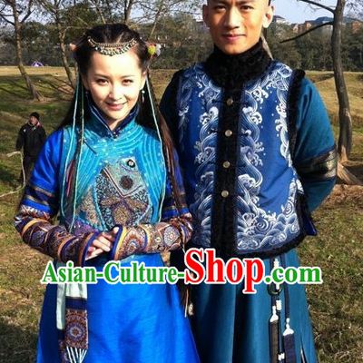 China Fashion Manchu Qing Dynasty Princess Costumes and Hair Accessories Full Set