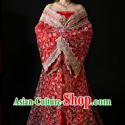 Chinese Lucky Red Wedding Bridal Gown Complete Set for Women