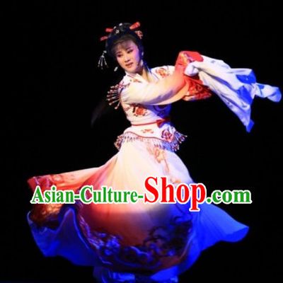 Chinese Traditional Long Sleeve Dancing Costumes and Hair Accessories Complete Set