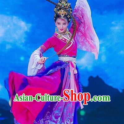 Chinese Ancient Beauty Diao Chan Stage Performance Dance Costumes and Headwear Complete Set